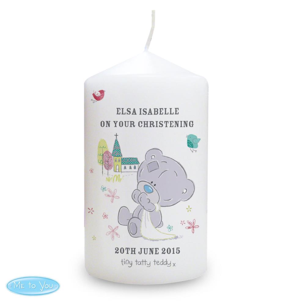 Personalised Tiny Tatty Teddy Christening Pillar Candle Extra Image 1